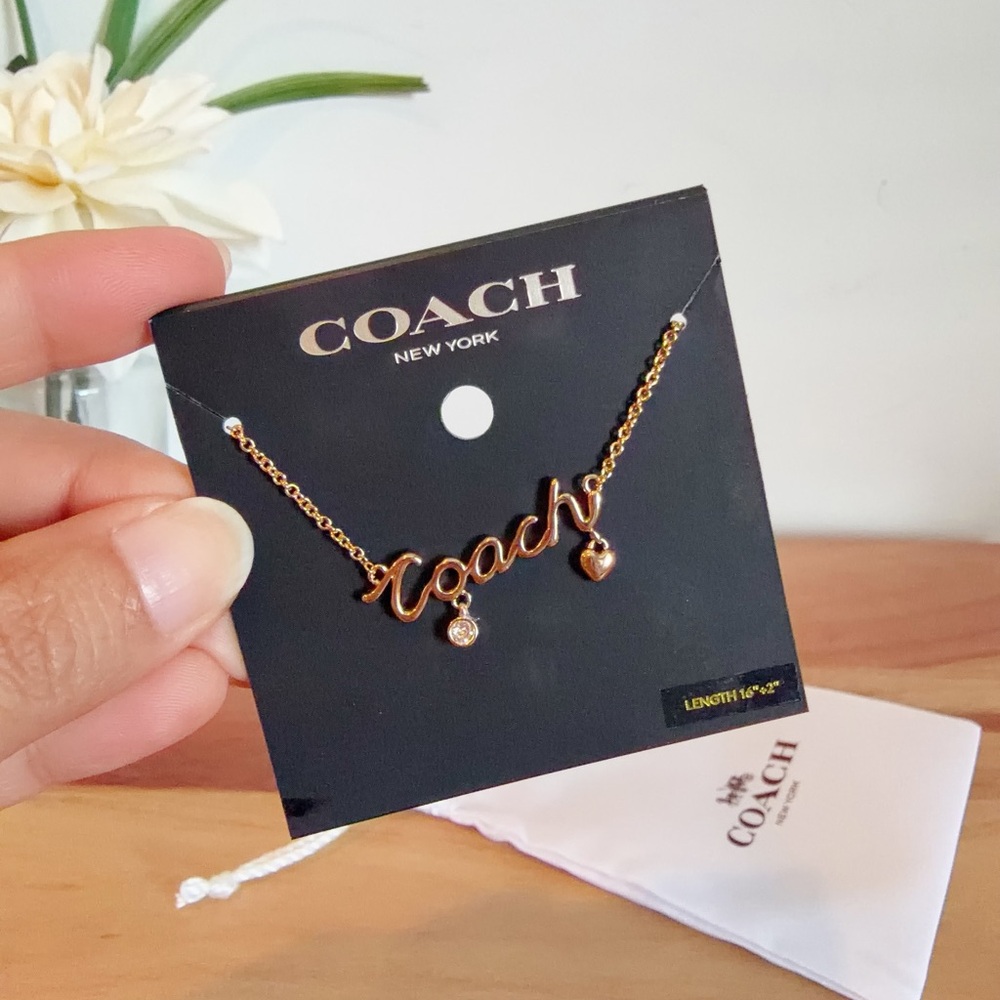 NWT Coach Script Heart Necklace in Gold Tone